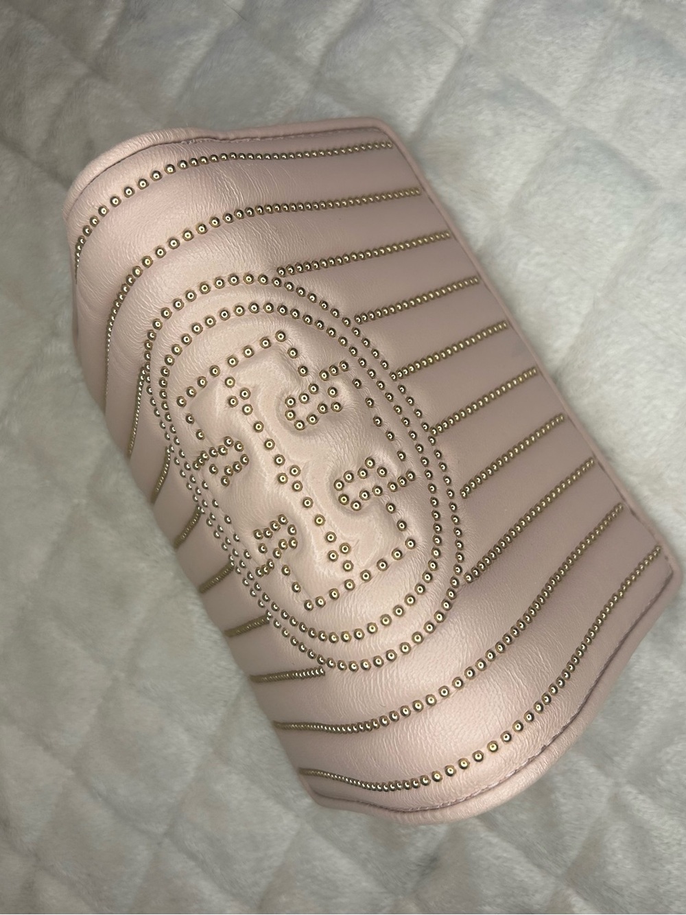 Tory Burch Blush Pink Studded Logo Clutch Wallet